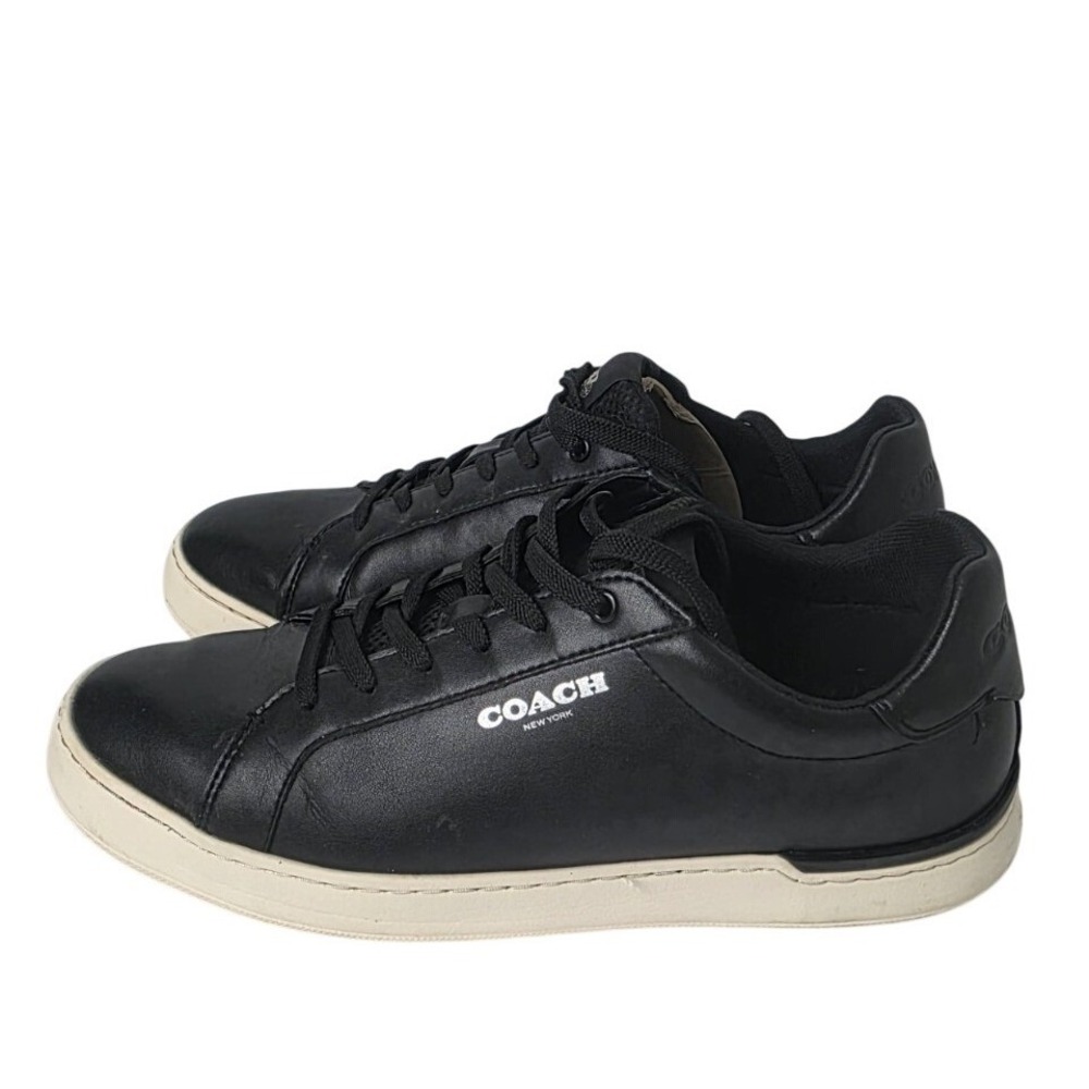 Coach Clip Low Top Sneakers Black Leather Mens Size 9.5D G4950 Designer Trainers